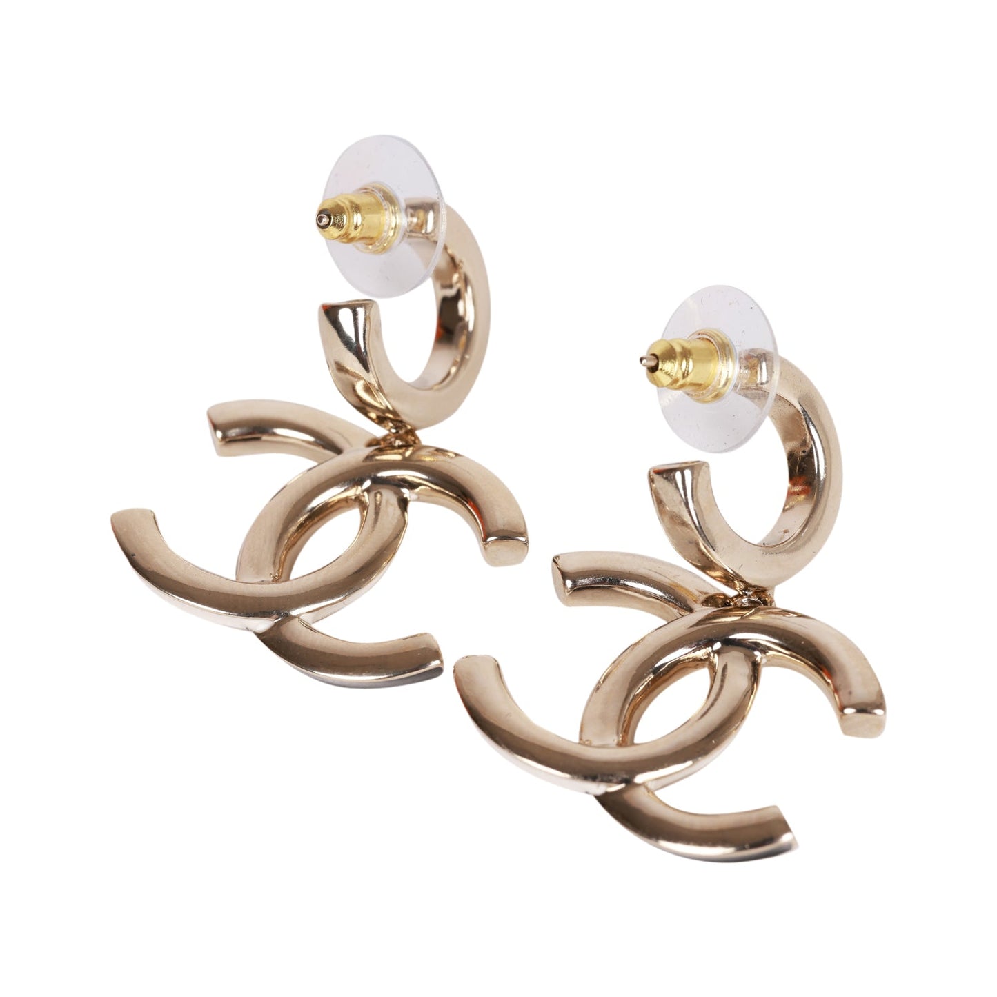 Chanel Gold, Black and White CC Hoop Earrings