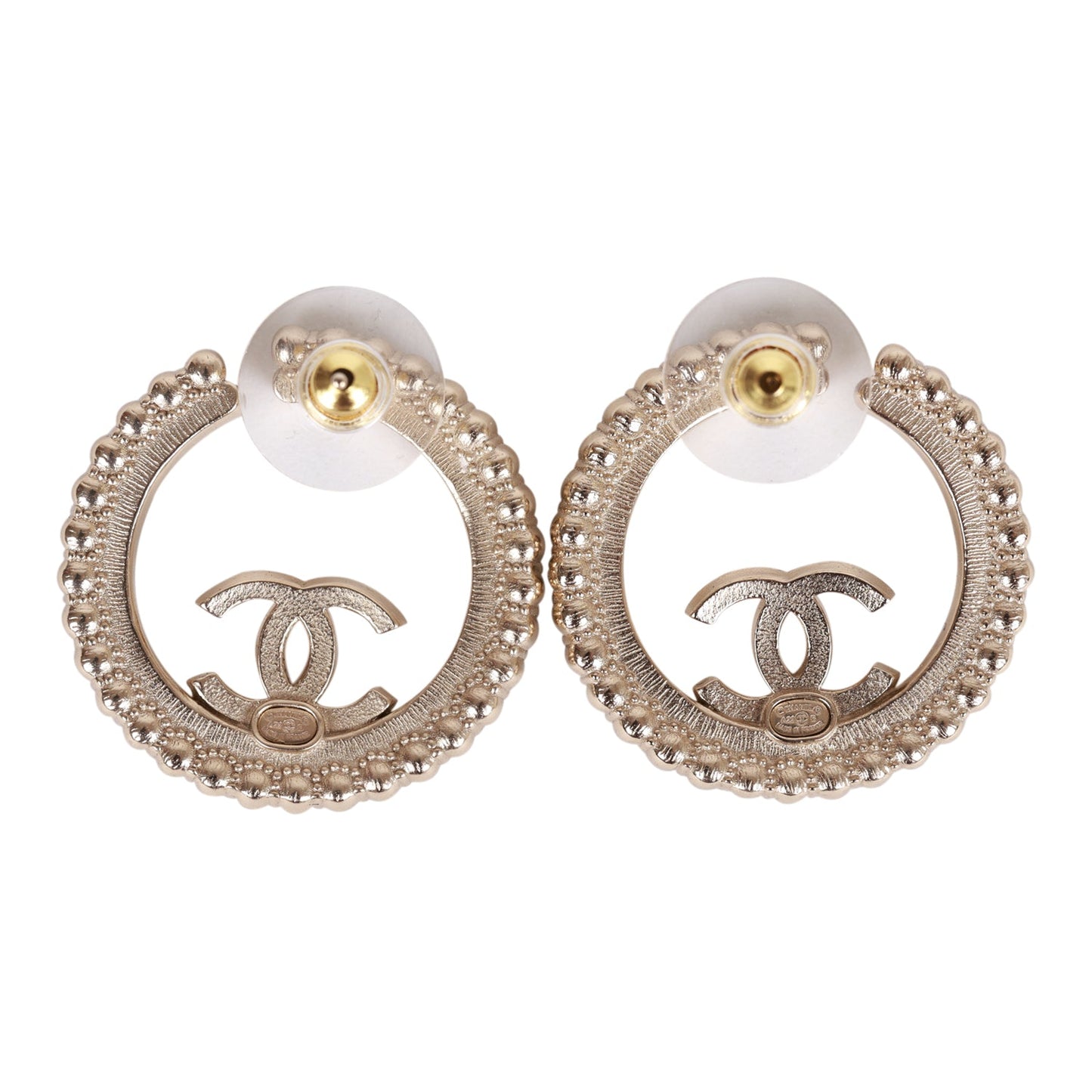 Chanel Gold, Black and Crystal CC Hoop Earrings
