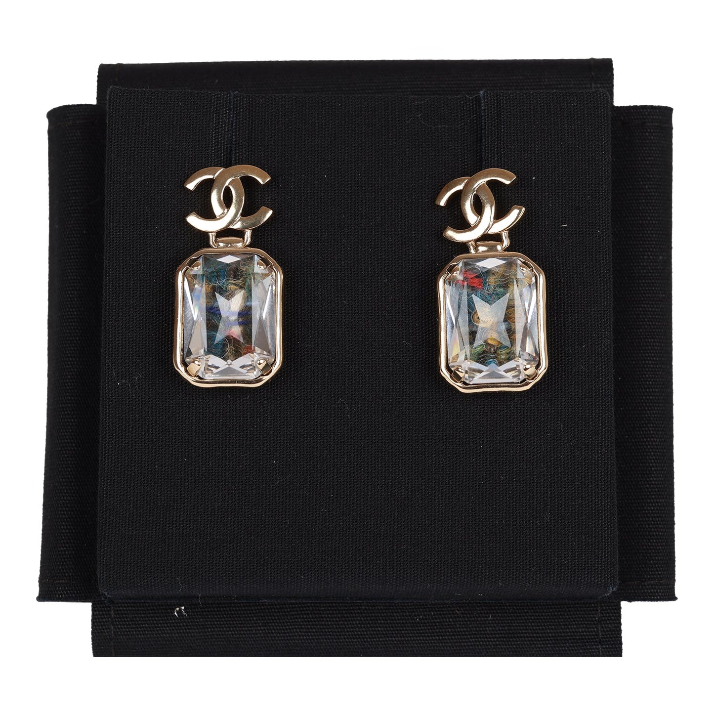 Chanel Gold Crystal CC Pendant Earrings