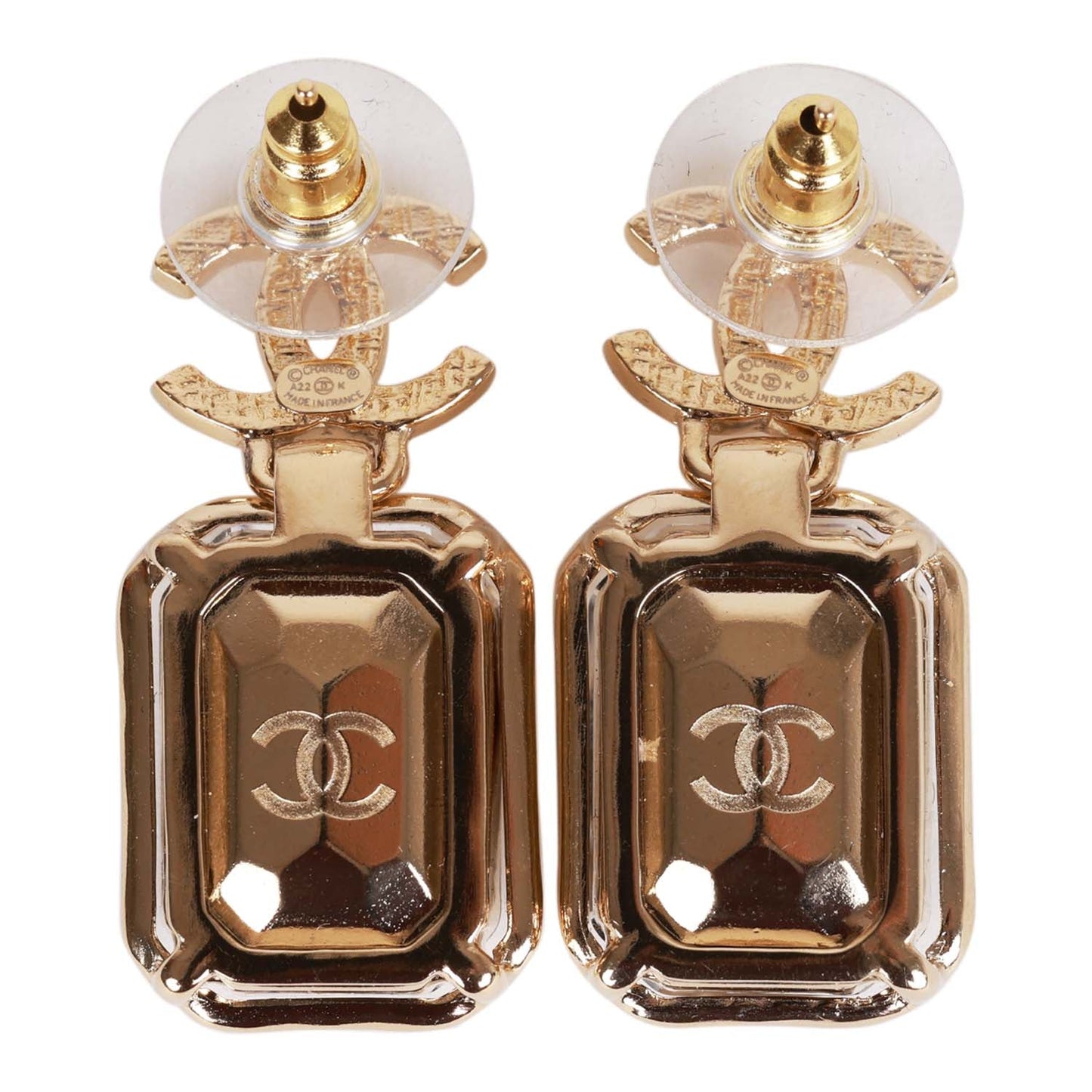 Chanel Gold Crystal CC Pendant Earrings