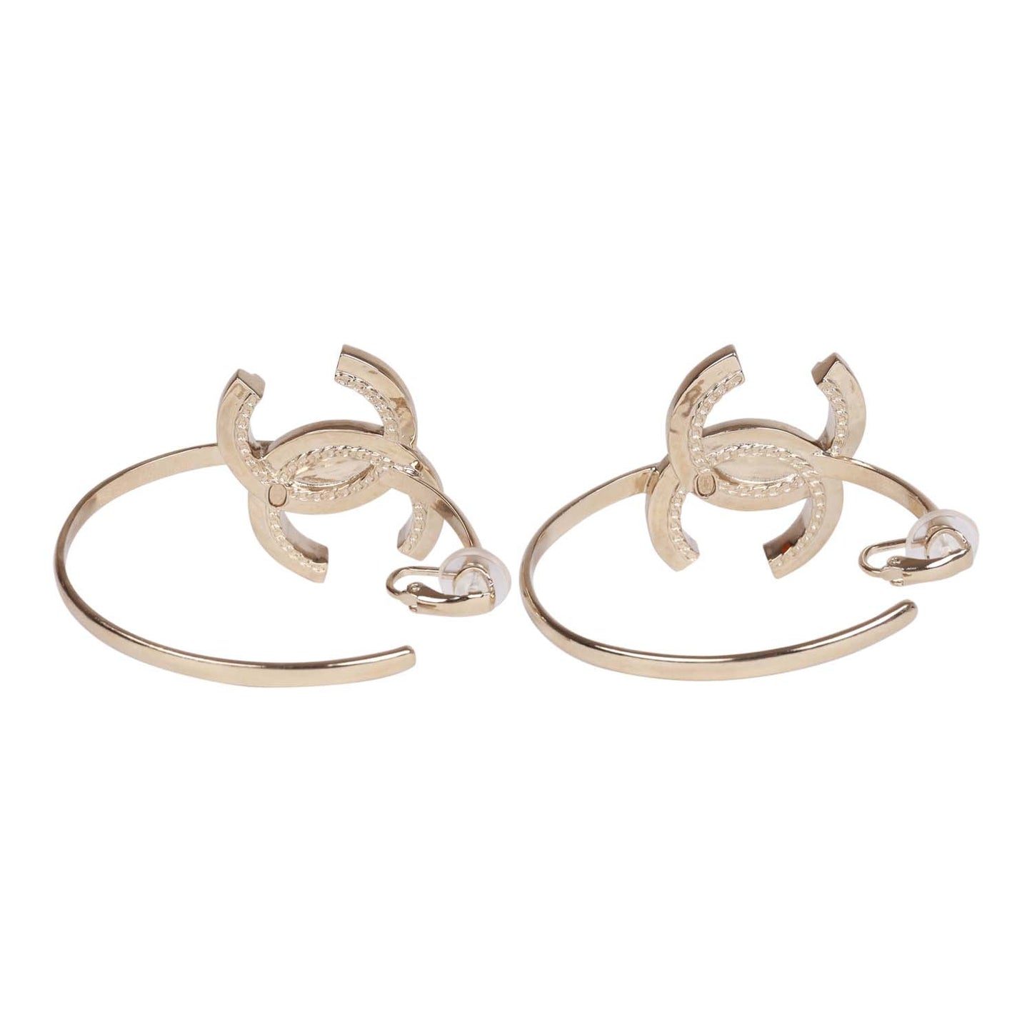 Chanel Gold Crystal Boucles D'Oeilles Clip Hoop Earrings