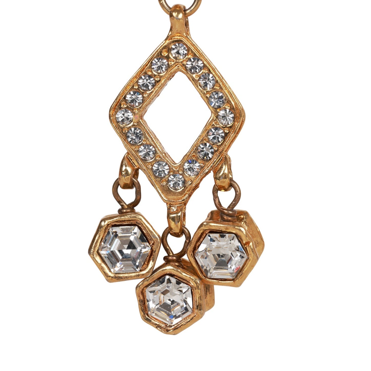 Chanel Vintage 24K Gold Plated Textured CC and Rhinestone Chandelier Clip Earrings