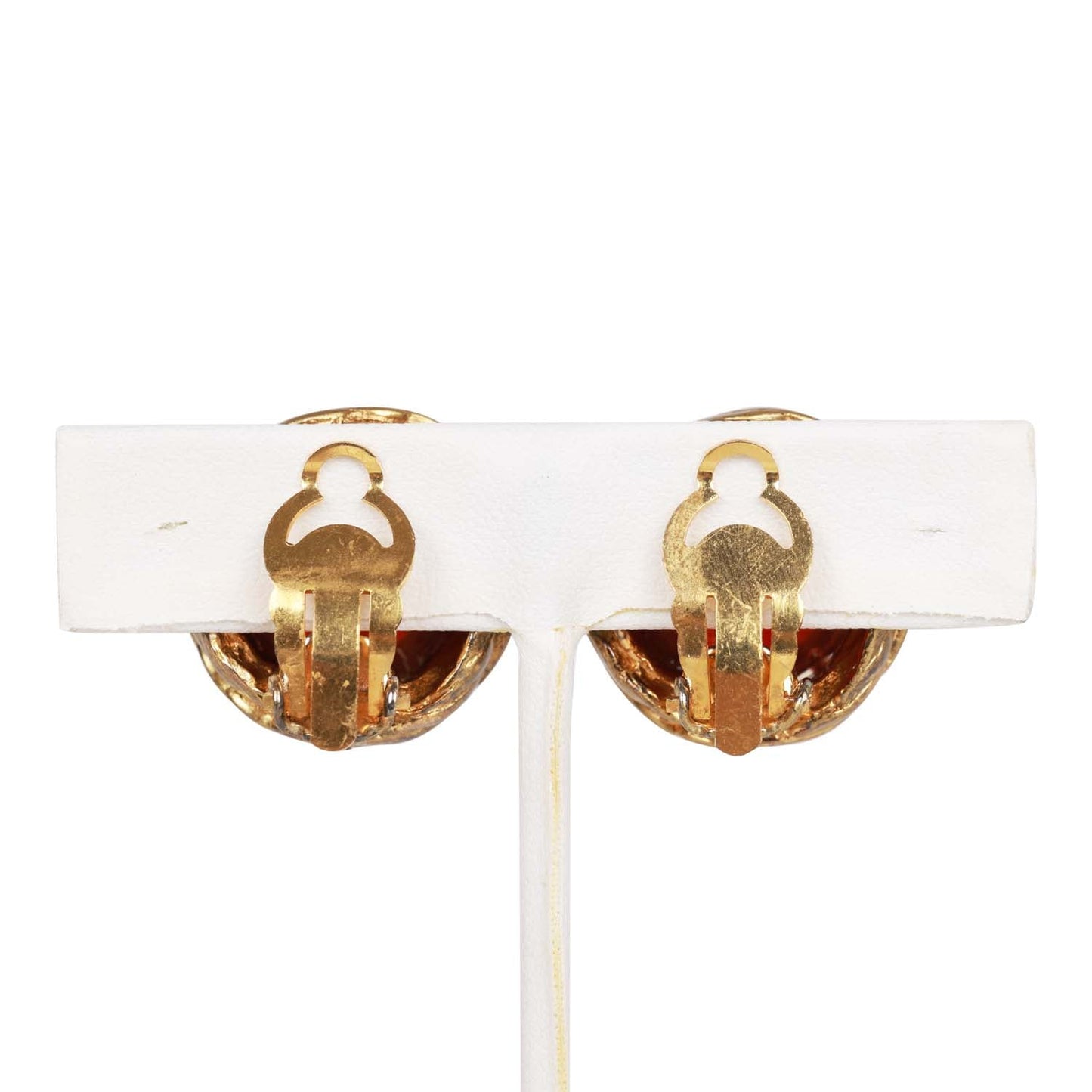 Chanel Vintage 24K Gold Plated CC Red Gripoix Stud Earrings