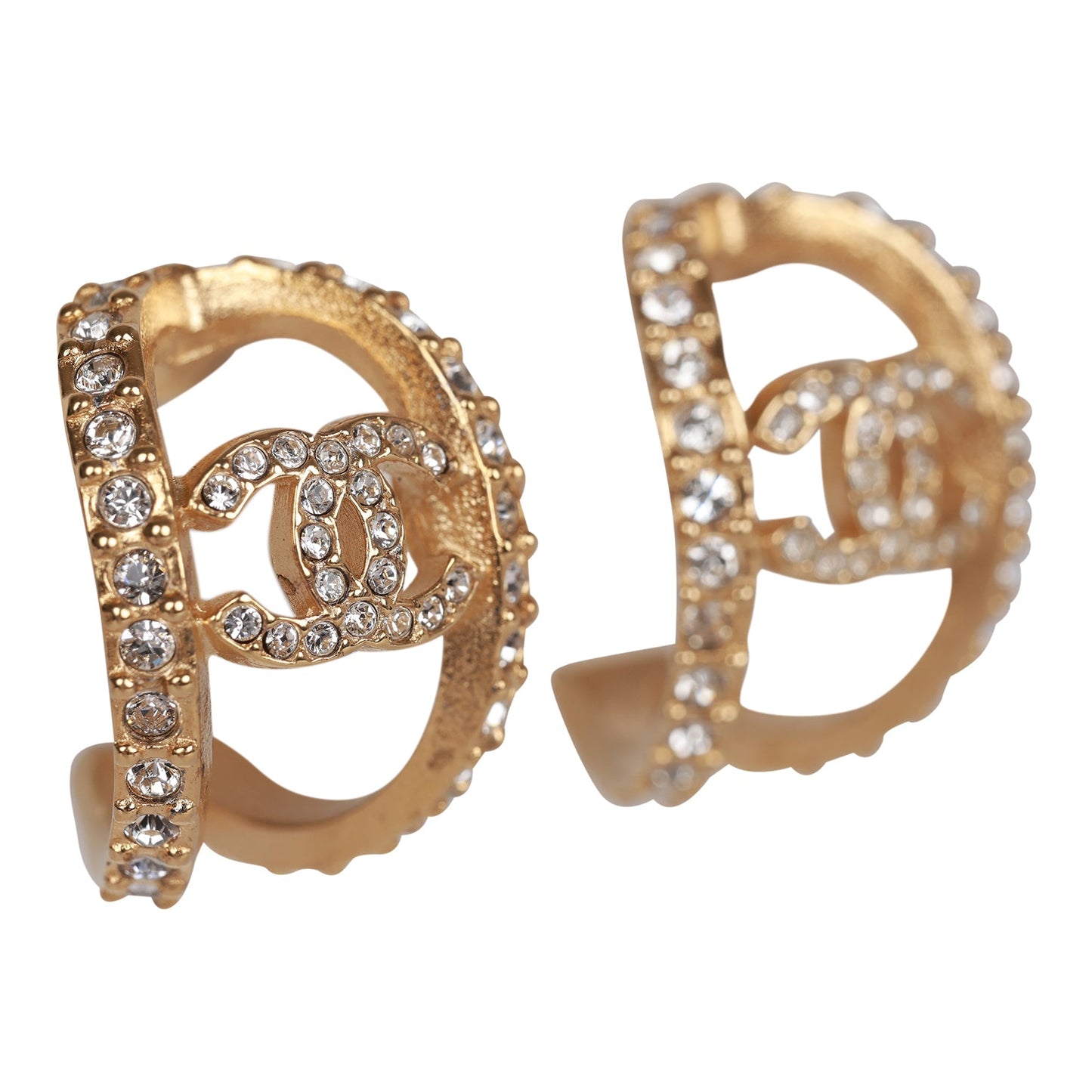 Chanel CC Gold and Crystal Huggie Earrings