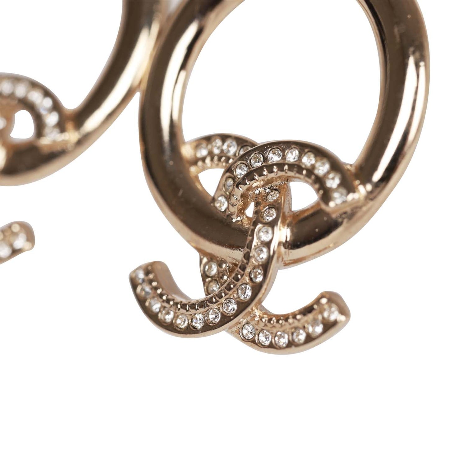 Chanel Gold Circle CC Logo Faux Crystal Earrings
