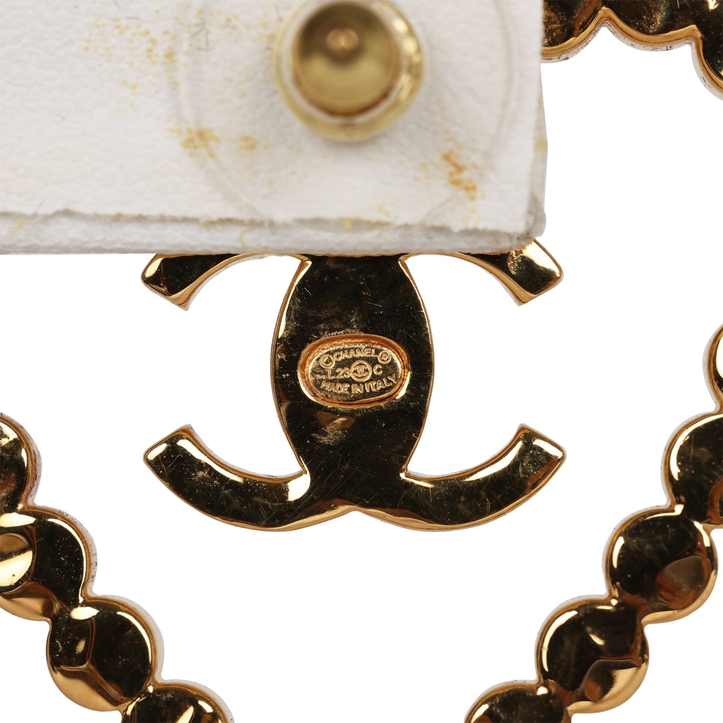 Chanel Heart Shaped Rhinestone Earrings With Gold Metal CC Drop