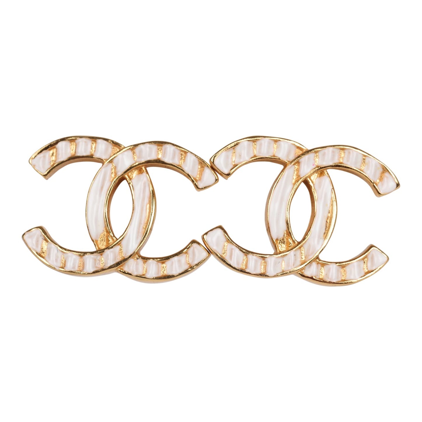 Chanel CC Stud Earrings White Textured Enamel and Gold Metal