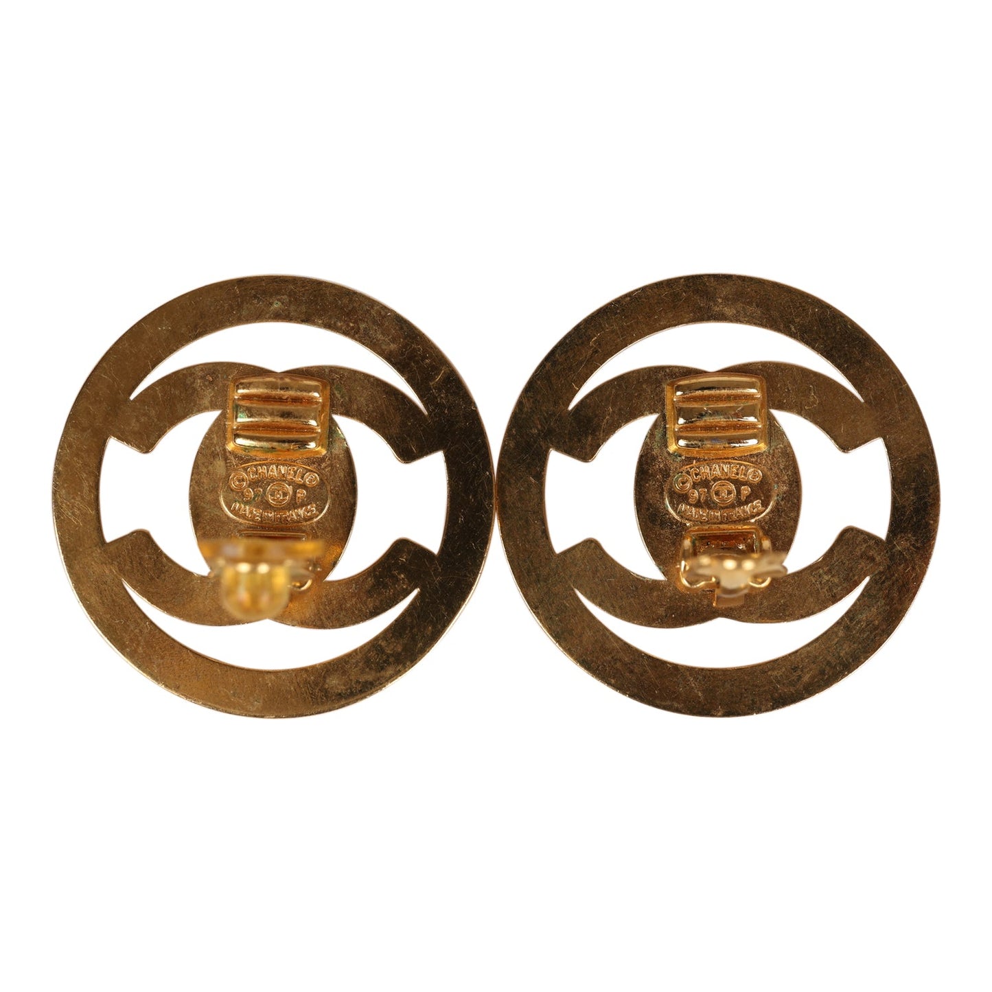 Chanel Vintage 24K Gold Plated CC Circle Turnlock Earrings
