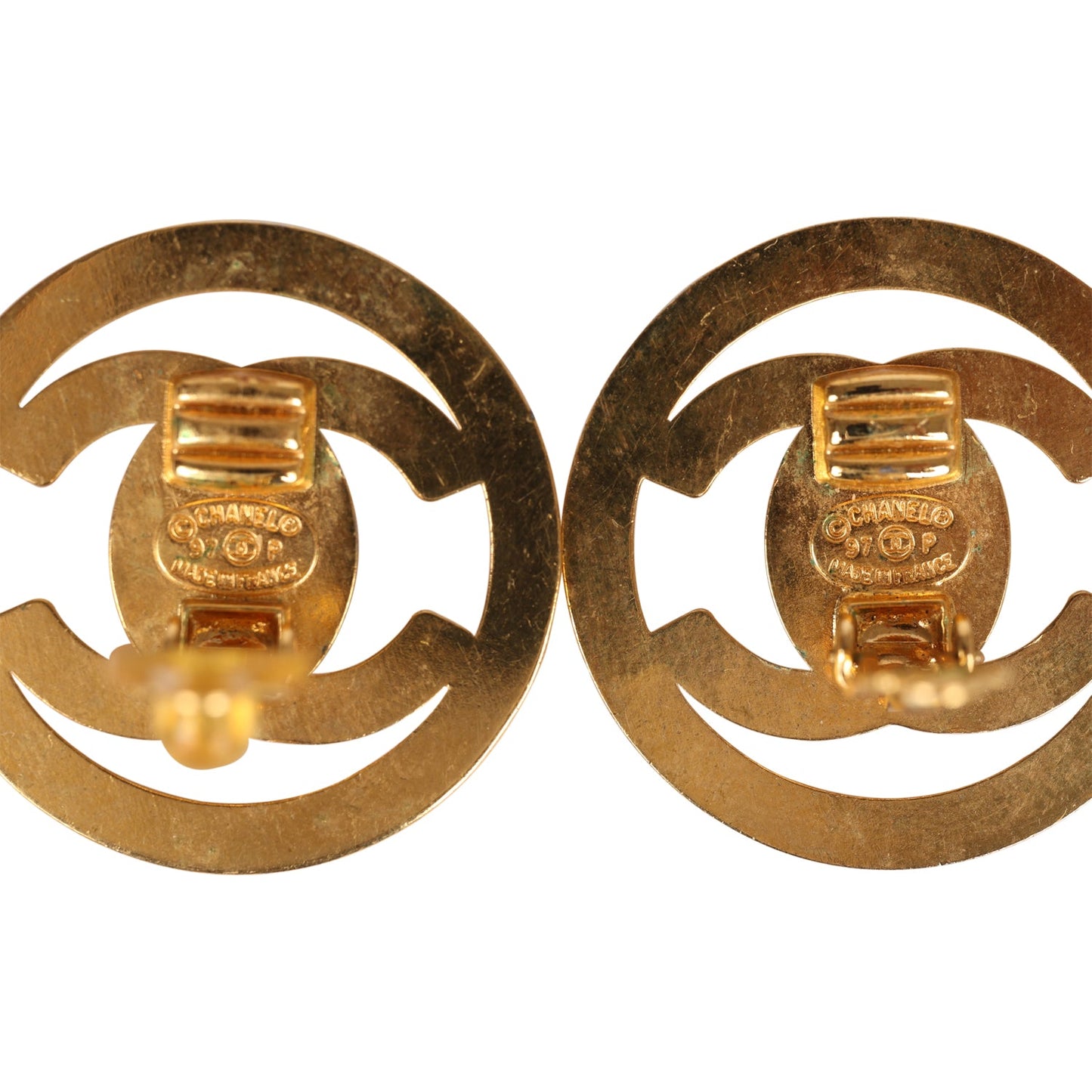 Chanel Vintage 24K Gold Plated CC Circle Turnlock Earrings