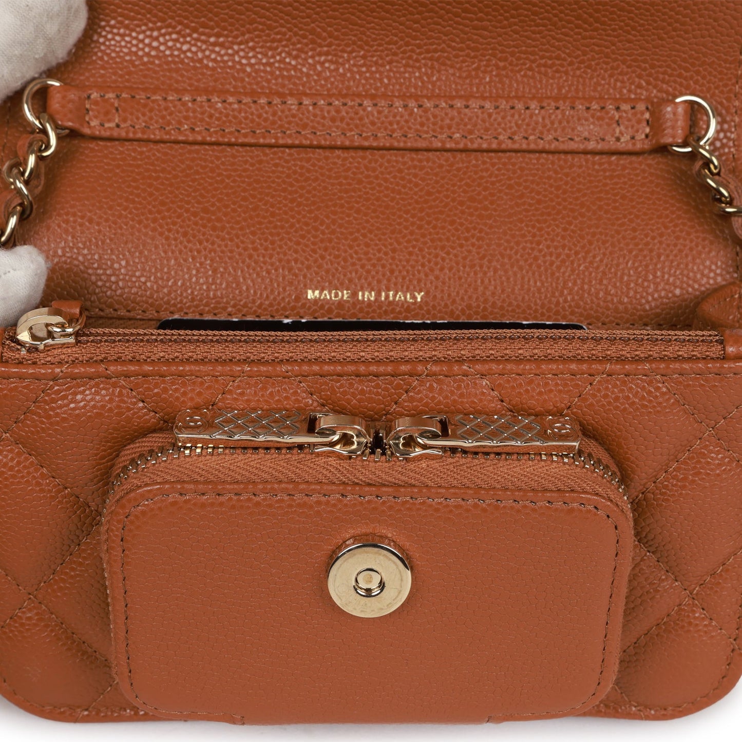 Chanel Micro Business Affinity Bag Caramel Caviar Light Gold Hardware