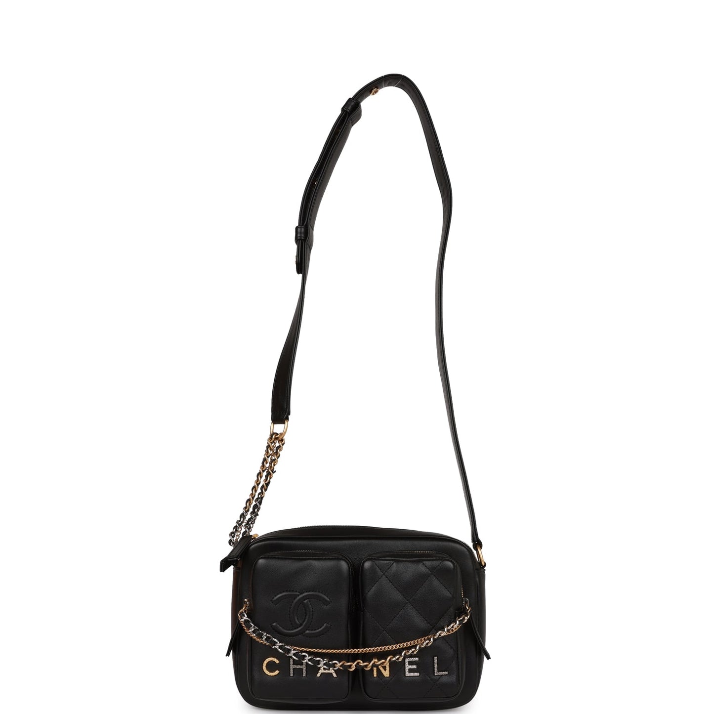 Chanel Small Camera Bag Black Calfskin Mixed Metal Hardware