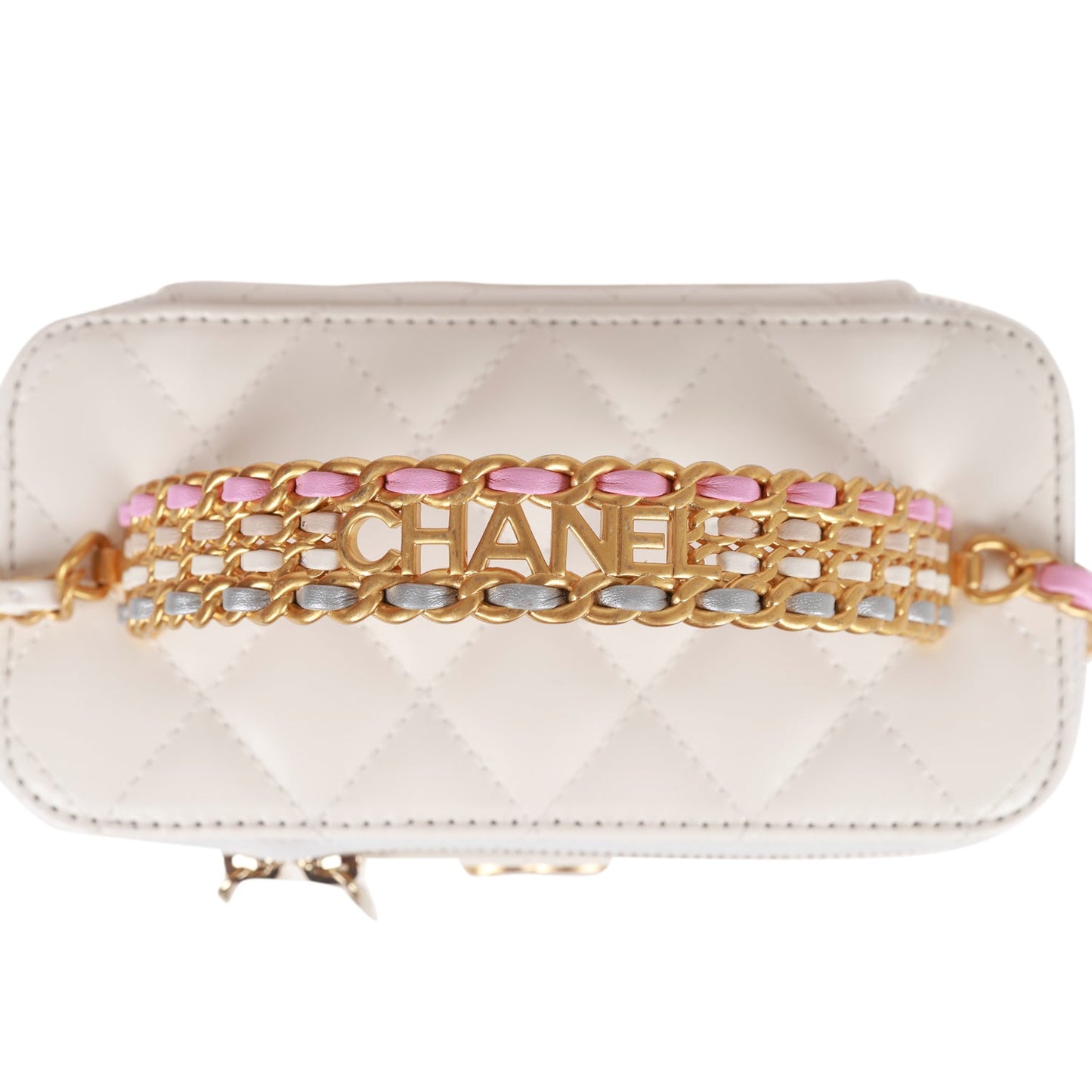 Chanel Small Vanity Case White Lambskin Leather Antique Gold Hardware