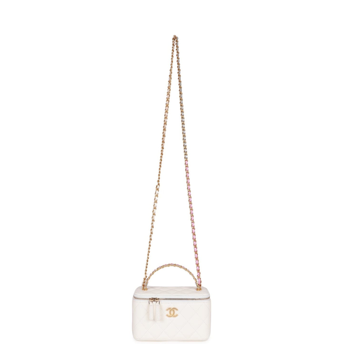 Chanel Small Vanity Case White Lambskin Leather Antique Gold Hardware