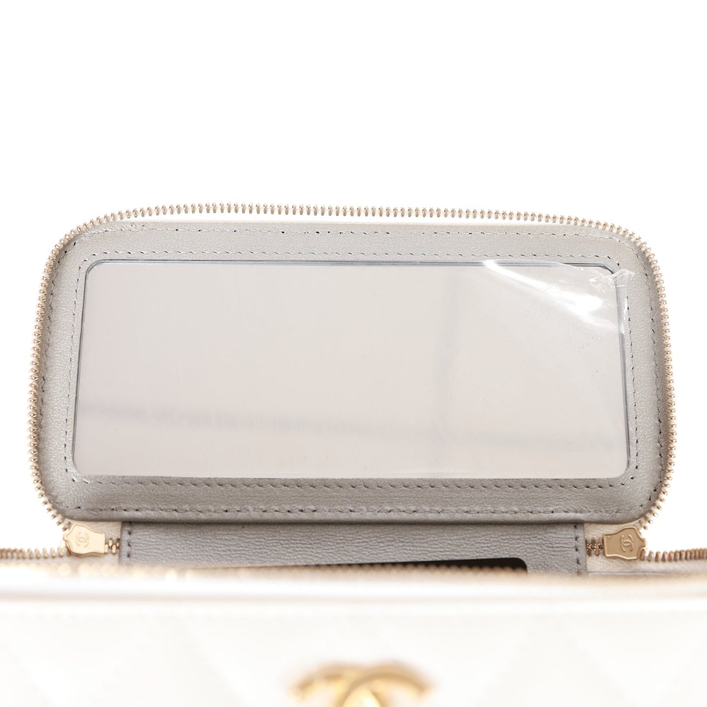 Chanel Small Vanity Case White Lambskin Leather Antique Gold Hardware