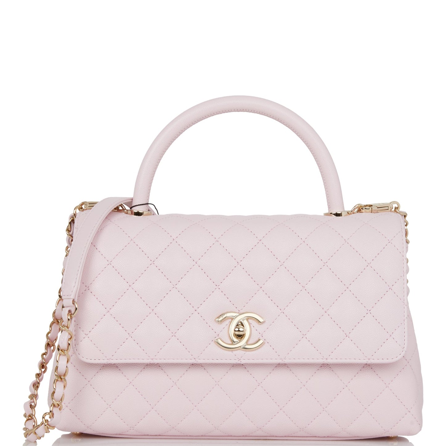 Chanel Medium Coco Handle Flap Bag Light Pink Caviar Light Gold Hardware