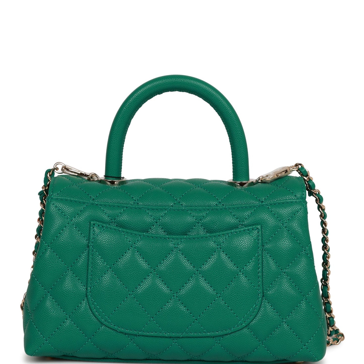 Chanel Small Coco Handle Flap Bag Green Caviar Light Gold Hardware