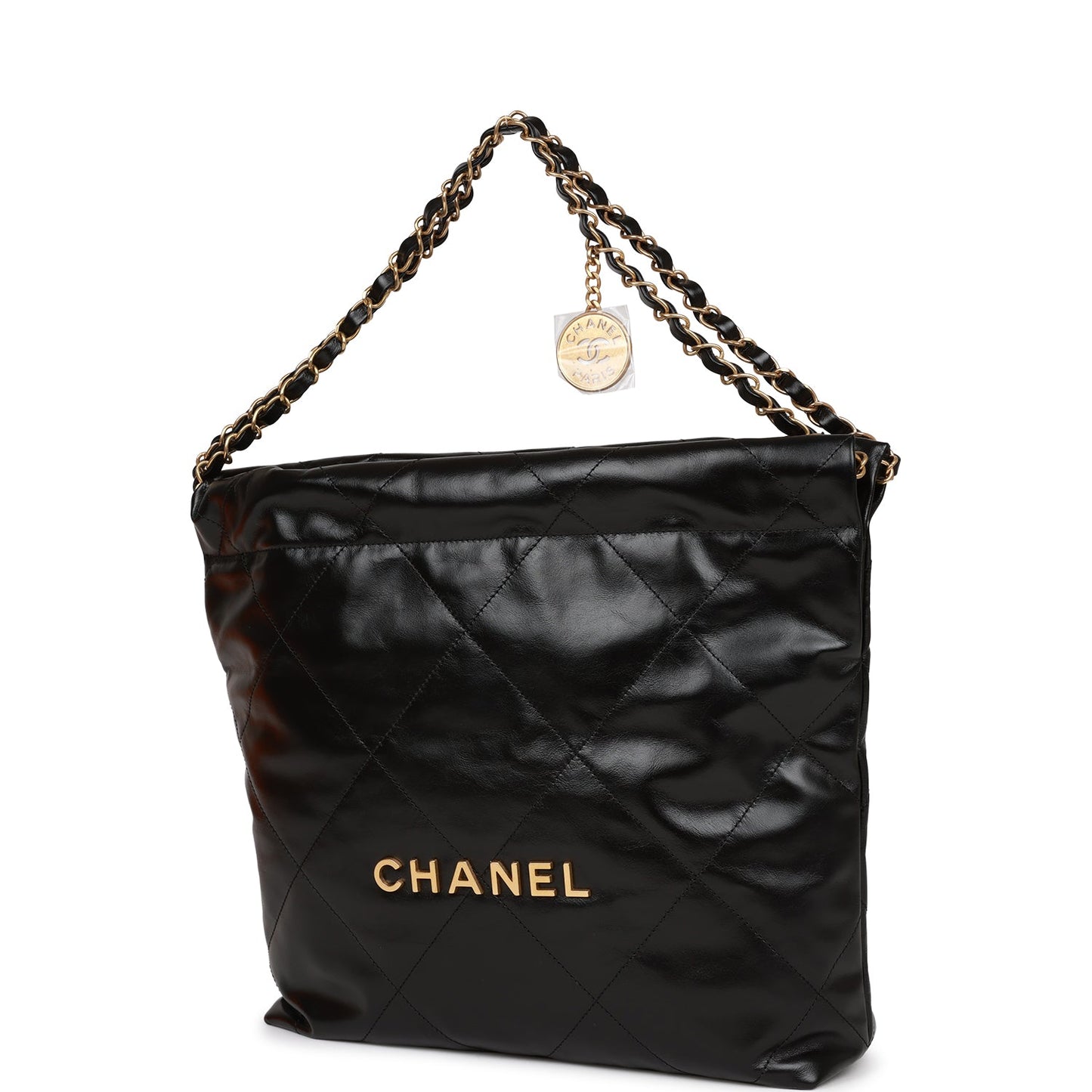 Chanel Small 22 Bag Black Lambskin Antique Gold Hardware