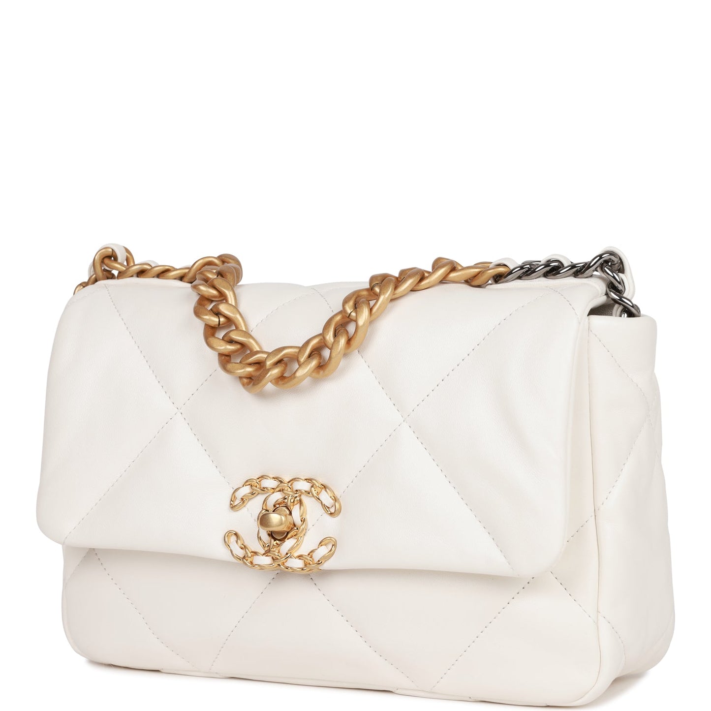 Chanel Medium 19 Flap Bag White Calfskin Mixed Hardware