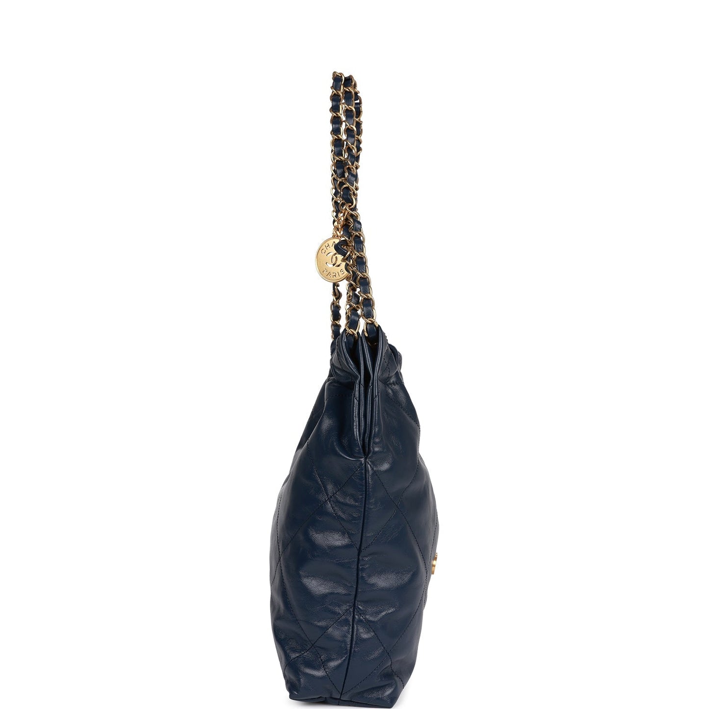 Chanel Large 22 Bag Navy Lambskin Antique Gold Hardware