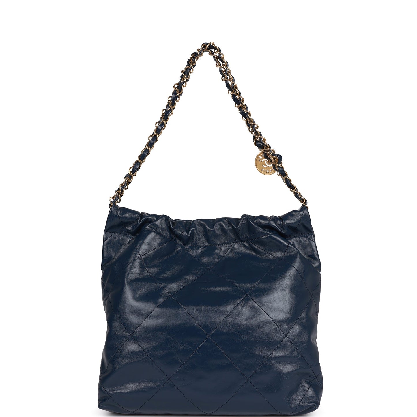 Chanel Large 22 Bag Navy Lambskin Antique Gold Hardware