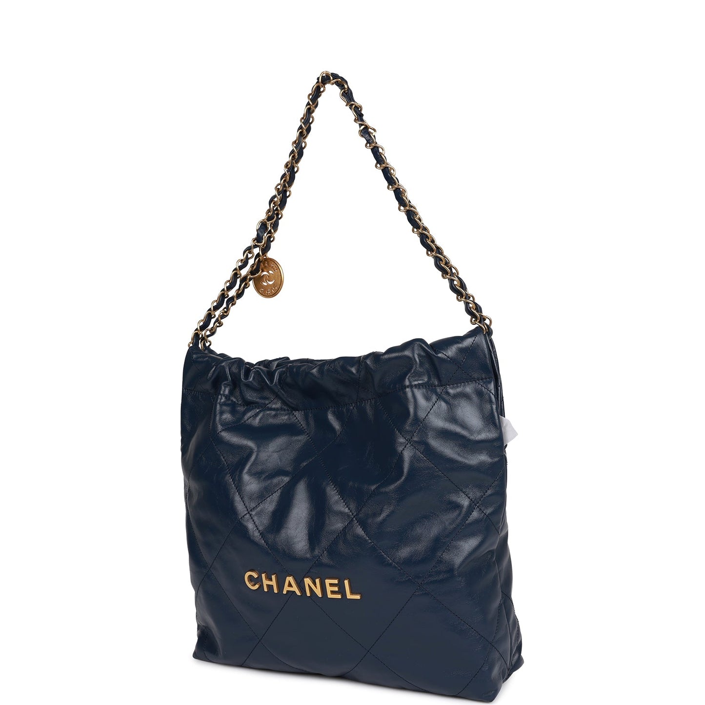 Chanel Large 22 Bag Navy Lambskin Antique Gold Hardware