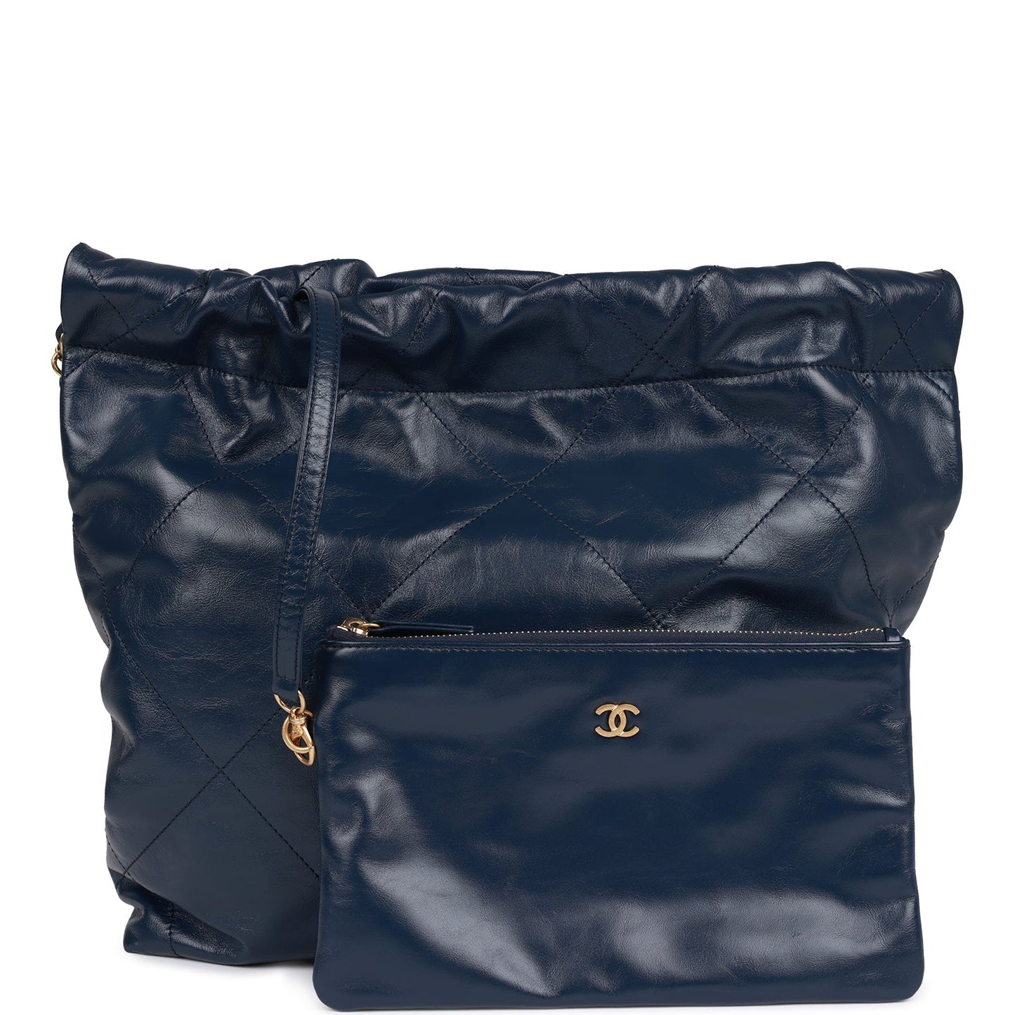 Chanel Large 22 Bag Navy Lambskin Antique Gold Hardware