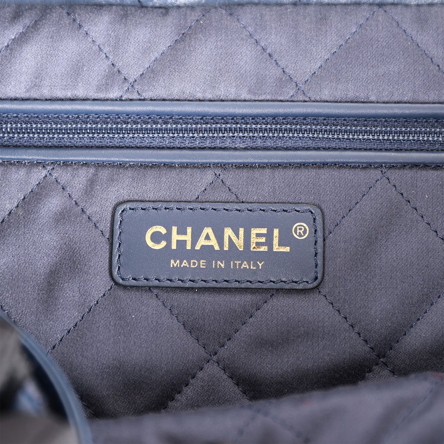 Chanel Large 22 Bag Navy Lambskin Antique Gold Hardware