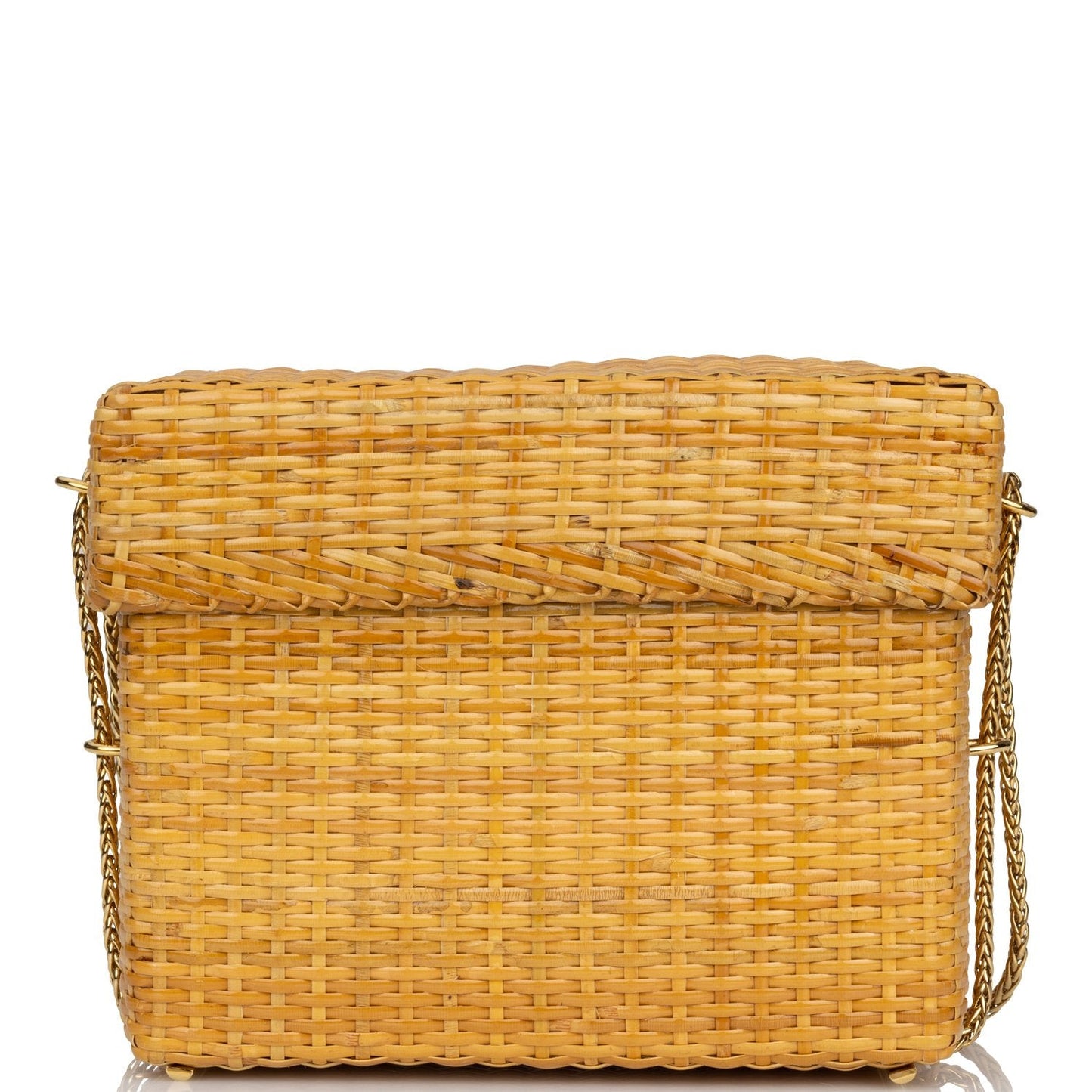 Chanel Vintage Small Picnic Basket Bag Natural Wicker Gold Hardware
