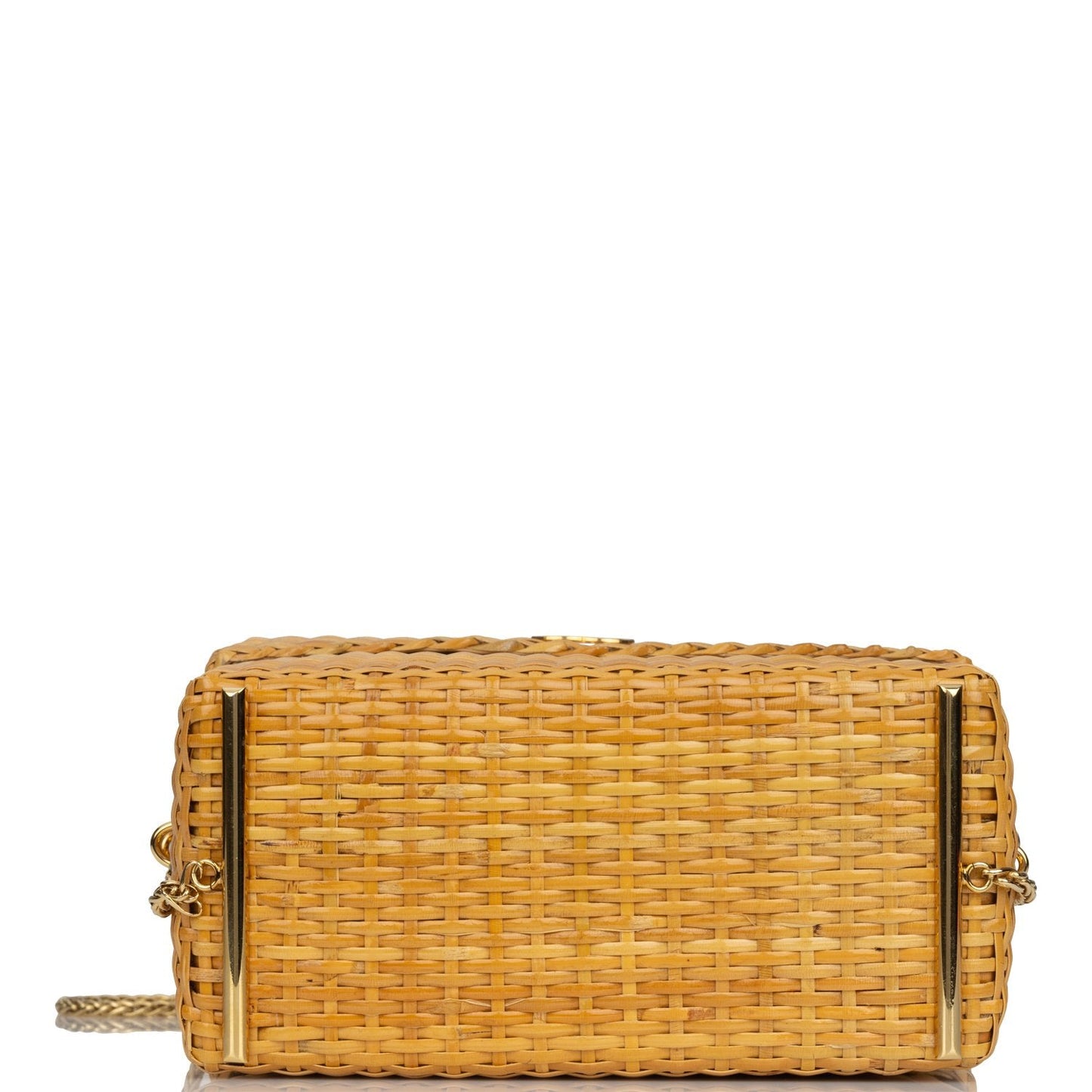 Chanel Vintage Small Picnic Basket Bag Natural Wicker Gold Hardware