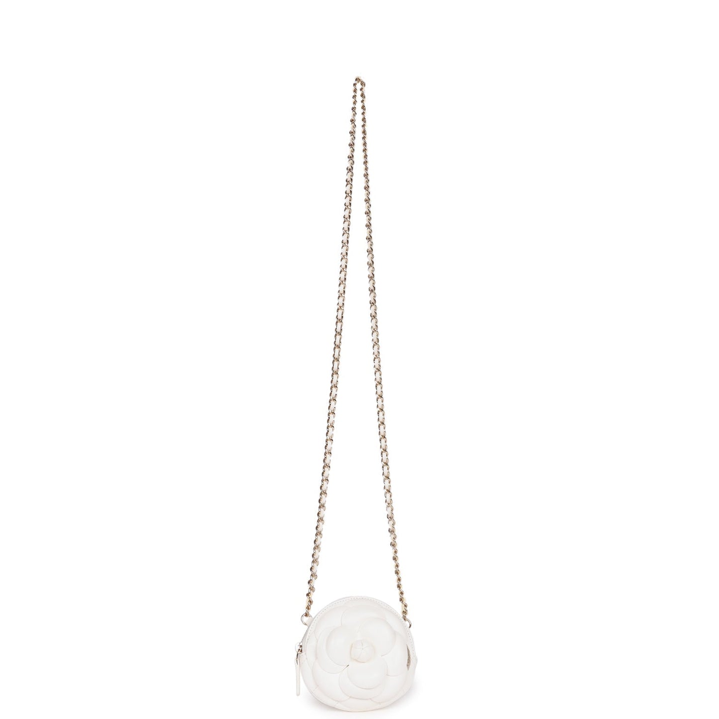 Chanel Camellia Clutch with Chain White Lambskin Light Gold Hardware