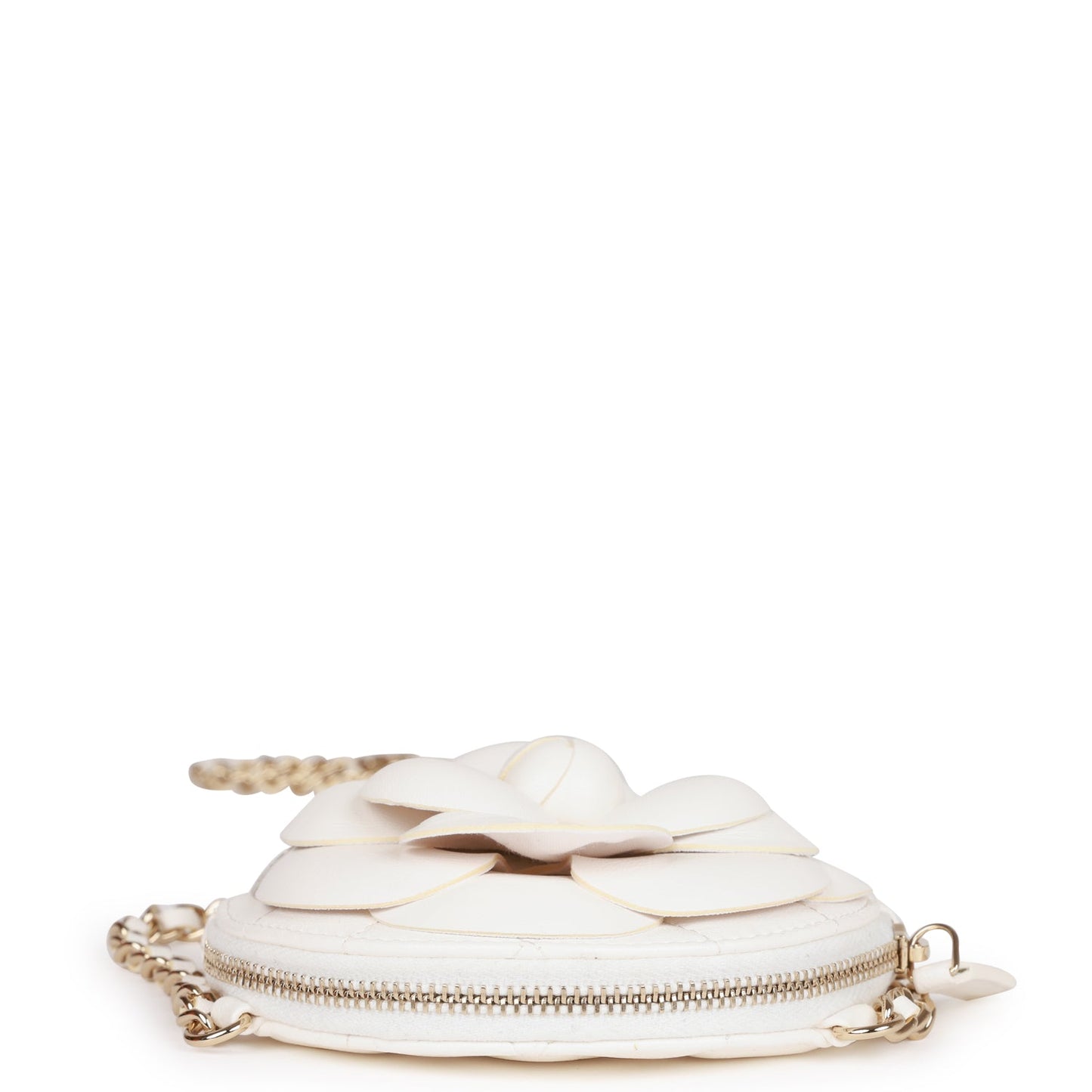 Chanel Camellia Clutch with Chain White Lambskin Light Gold Hardware