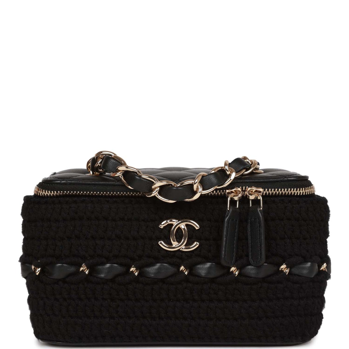 Chanel Small Vanity Case Black Crochet and Lambskin Light Gold Hardware
