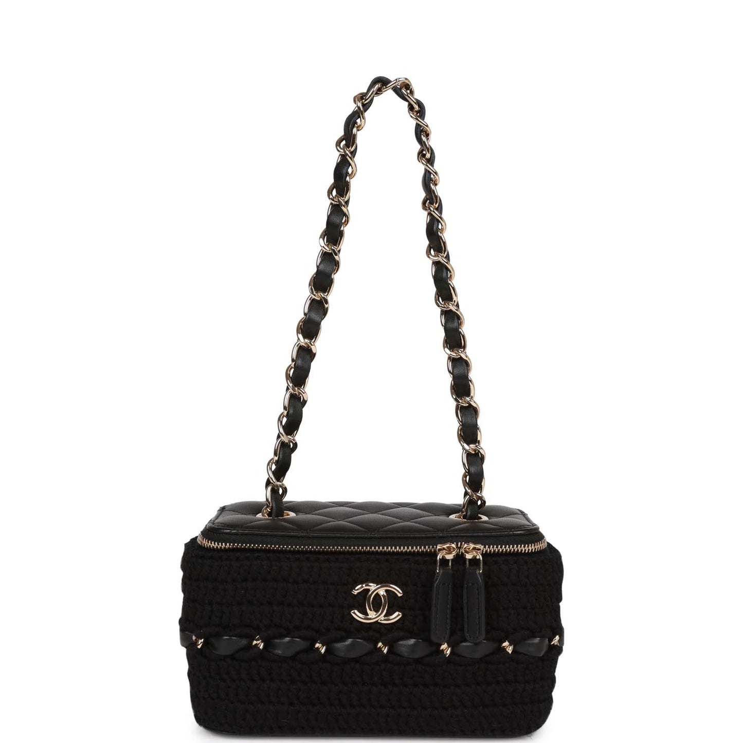 Chanel Small Vanity Case Black Crochet and Lambskin Light Gold Hardware