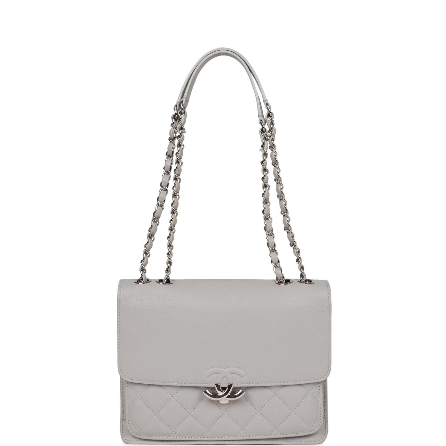 Chanel Companion Flap Bag Grey Goatskin Silver Hardware
