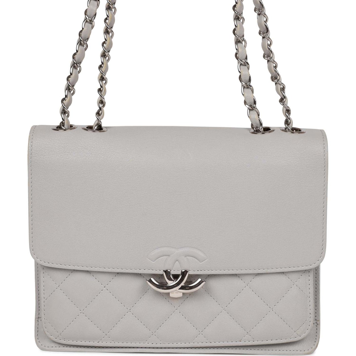 Chanel Companion Flap Bag Grey Goatskin Silver Hardware
