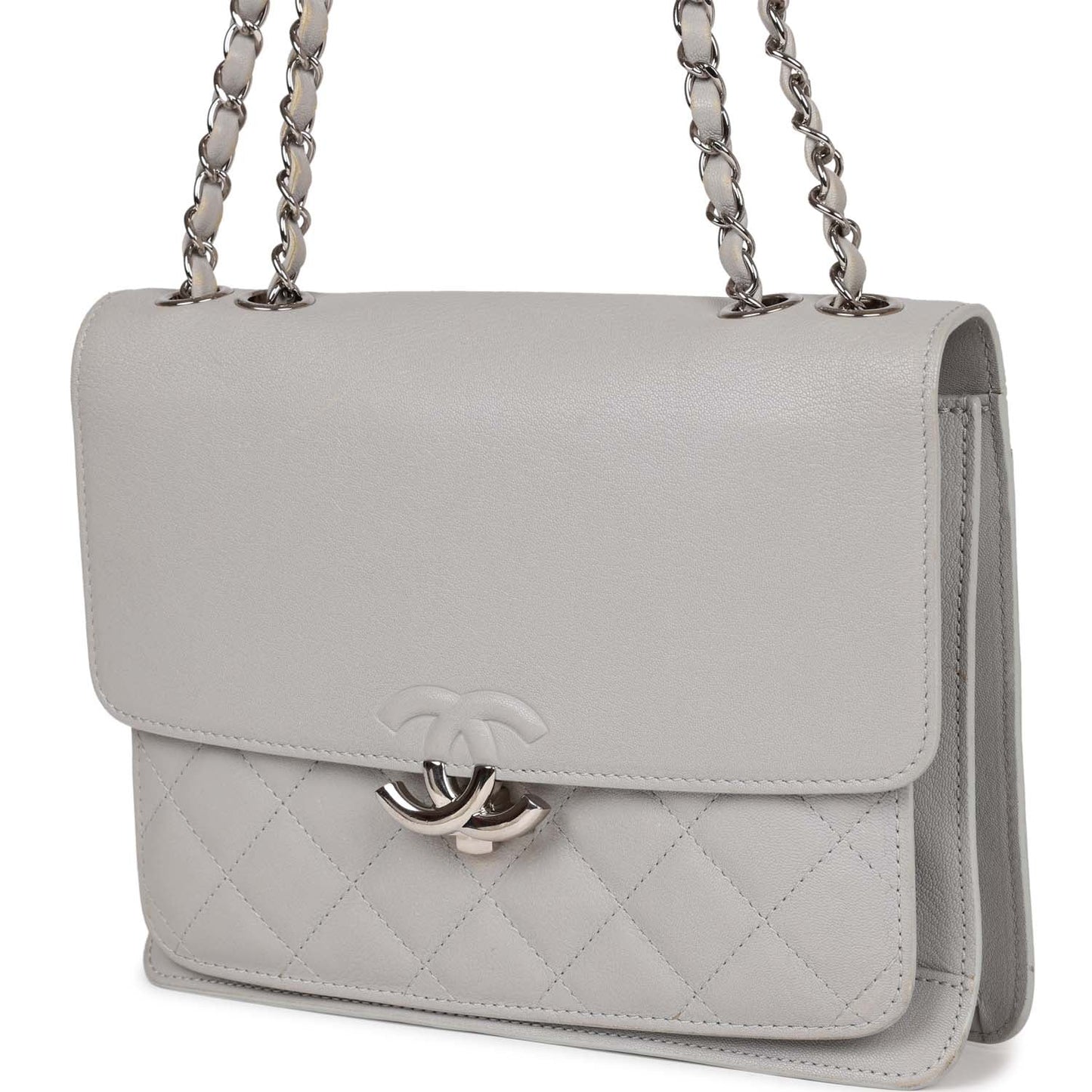 Chanel Companion Flap Bag Grey Goatskin Silver Hardware