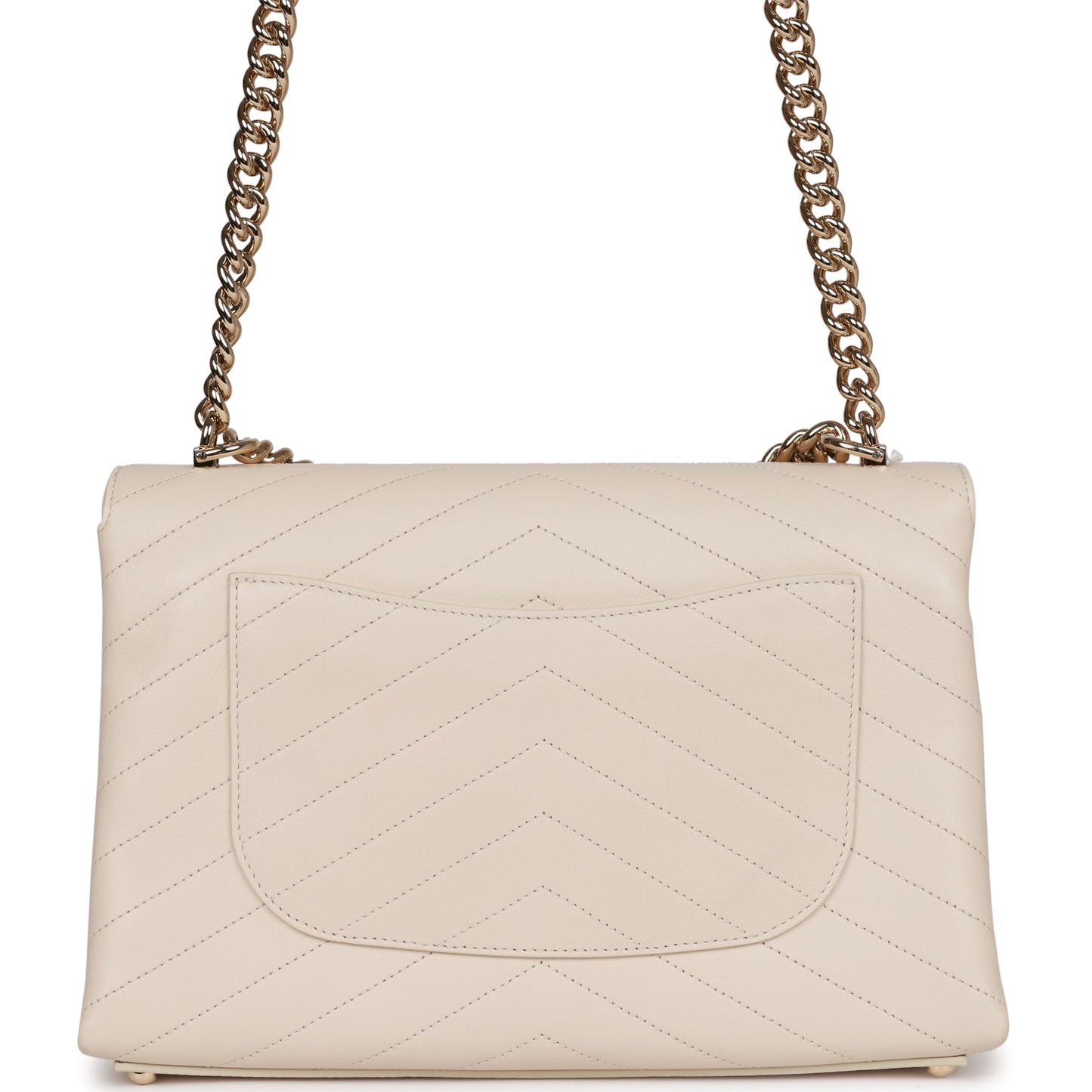 Chanel Envelope Shoulder Flap Bag Ivory Chevron Lambskin Light Gold Hardware