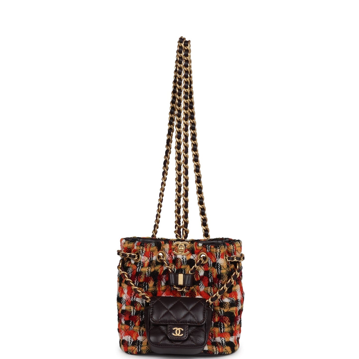 Chanel Small Drawstring Backpack Multicolored Tweed Antique Gold Hardware
