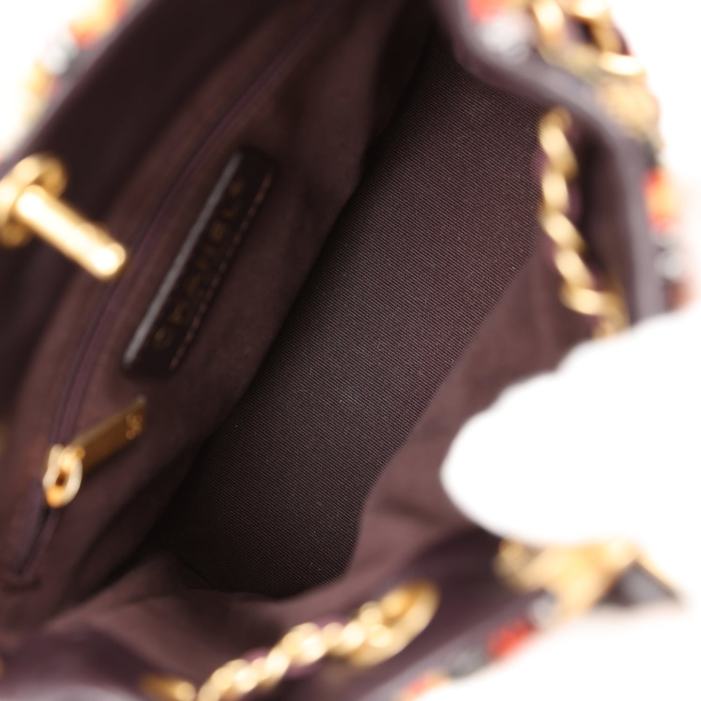 Chanel Small Drawstring Backpack Multicolored Tweed Antique Gold Hardware