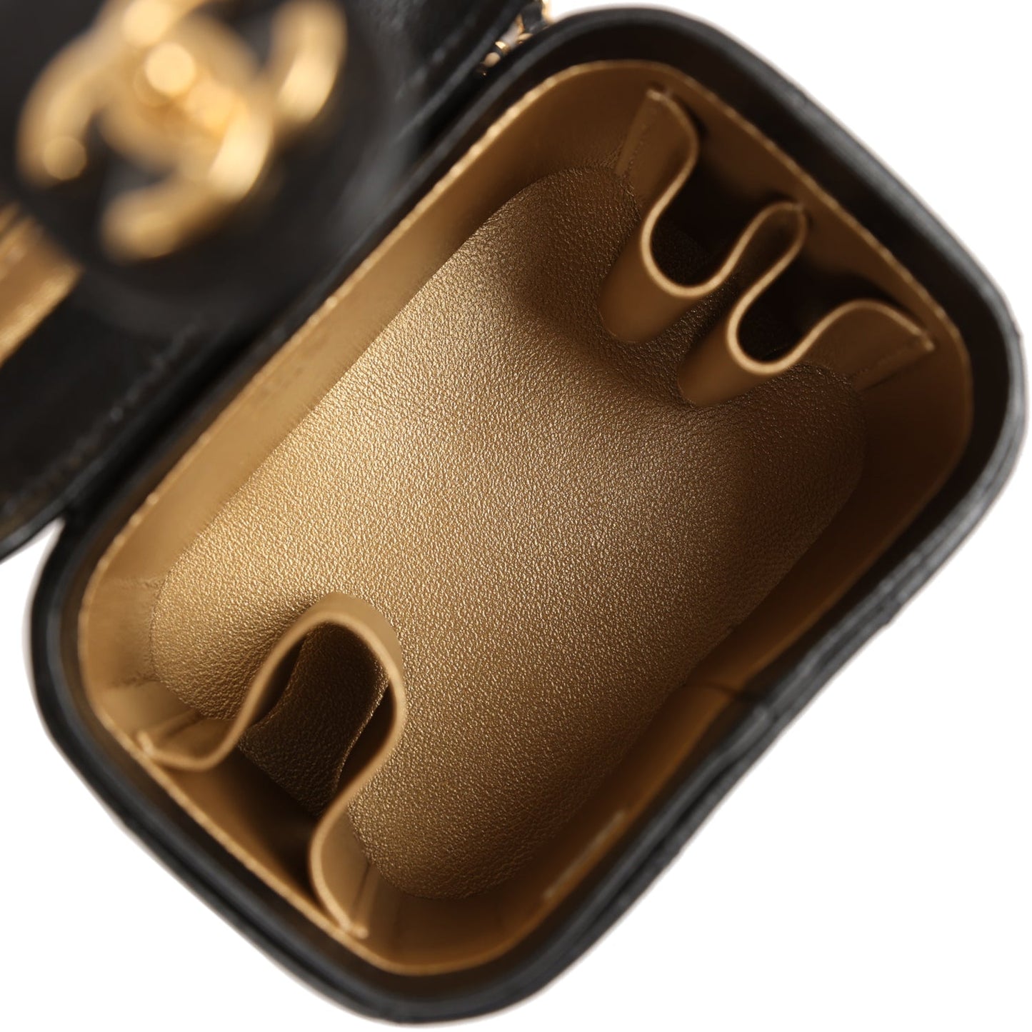 Chanel Mini Vanity Case Chain Clutch Black Lambskin Gold Hardware