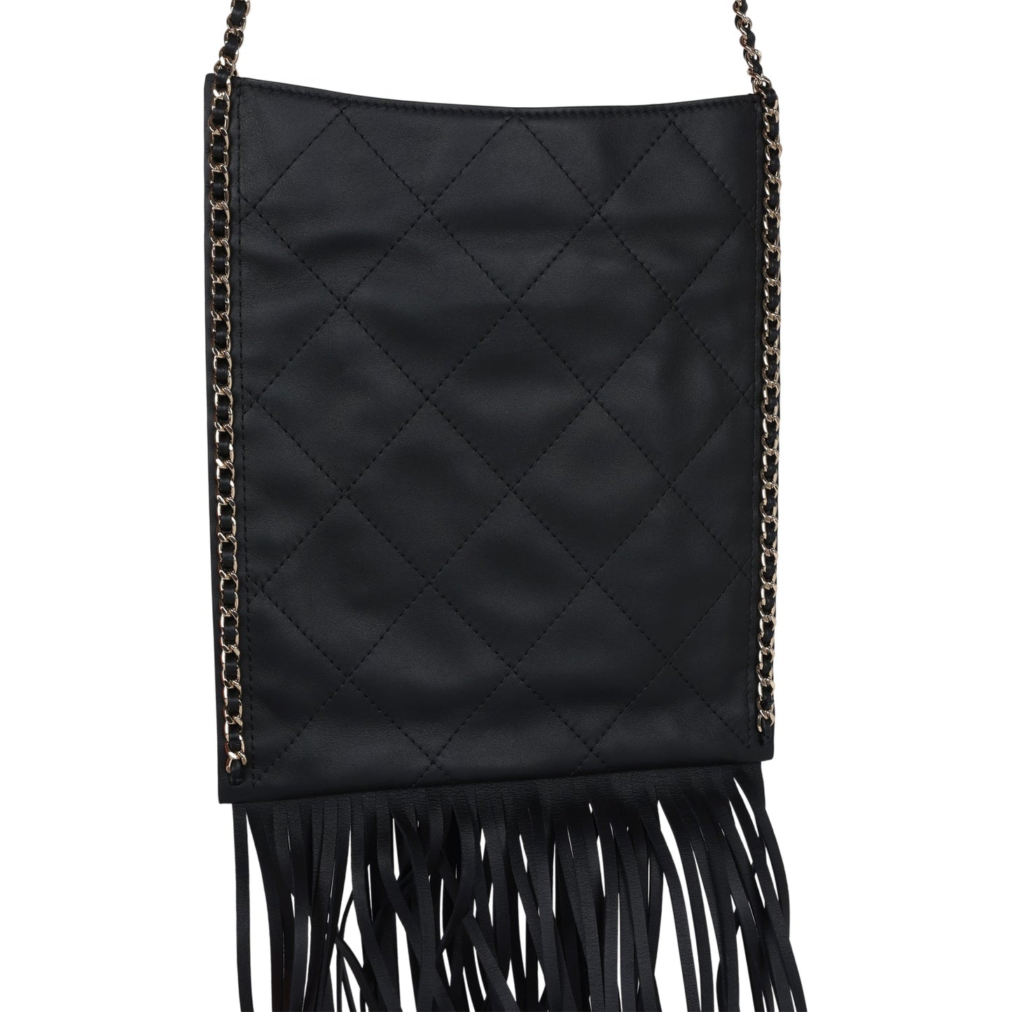 Chanel Small CC Fringe Shopping Bag Black Calfskin Light Gold Hardware