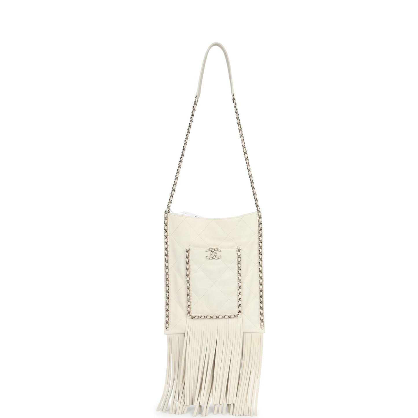 Chanel Small CC Fringe Shopping Bag White Calfskin Light Gold Hardware