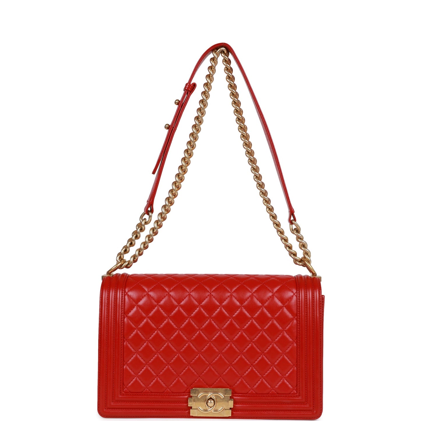 Chanel New Medium Boy Bag Red Lambskin Antique Gold Hardware