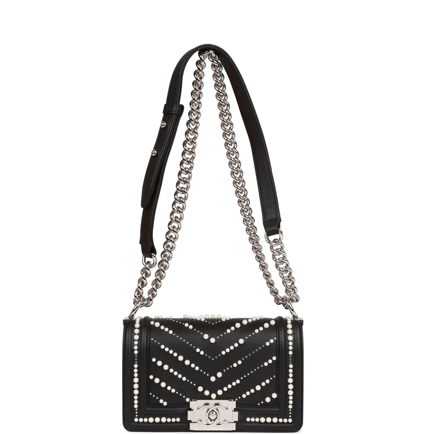 Chanel Small Boy Bag Black Calfskin and Pearl Silver Hardware