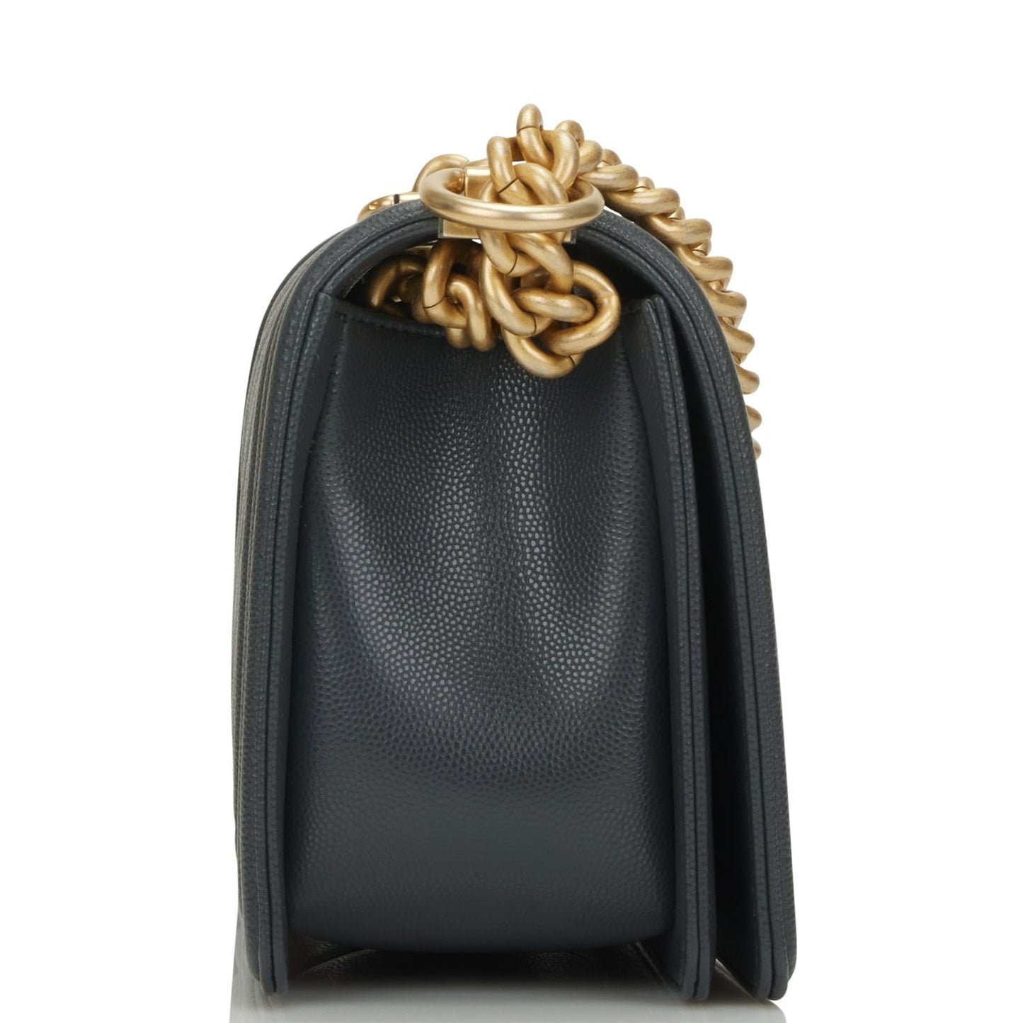Chanel Medium Boy Bag Dark Grey Chevron Caviar Antique Gold Hardware
