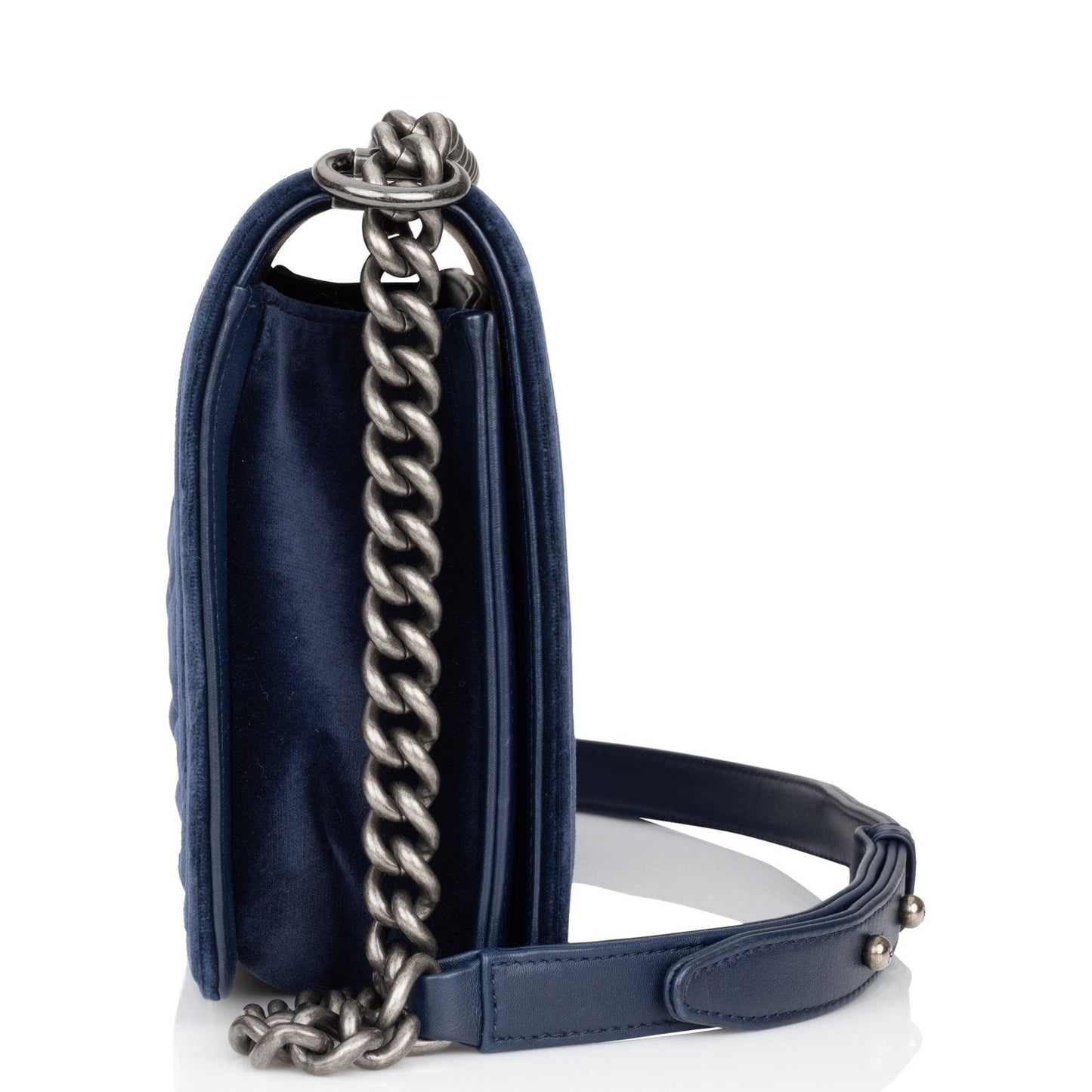 Chanel Large Boy Bag Blue Velvet Ruthenium Hardware