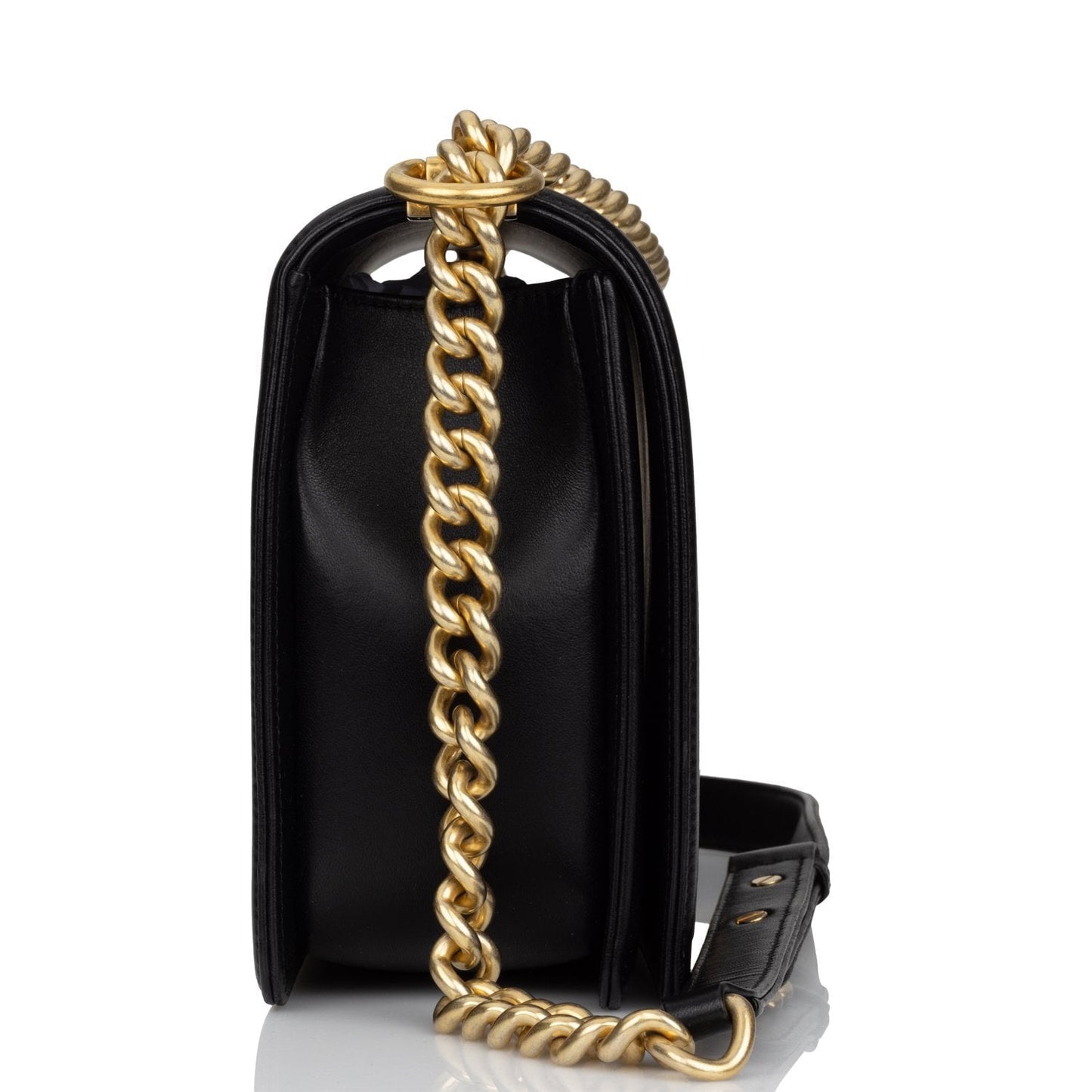 Chanel New Medium Boy Bag Black Lambskin Antique Gold Hardware