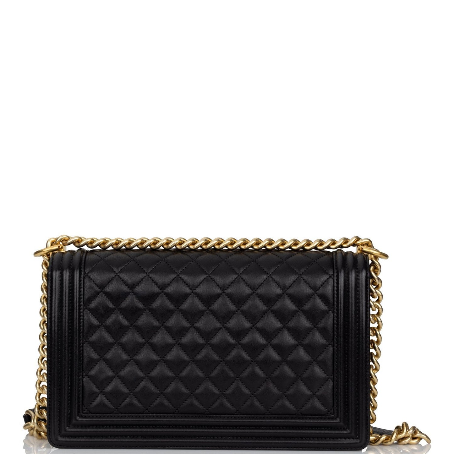 Chanel New Medium Boy Bag Black Lambskin Antique Gold Hardware