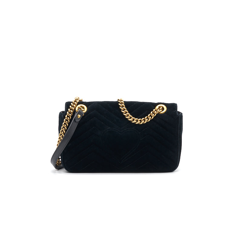 GUCCI SMALL VELVET MARMONT BLACK 26CM