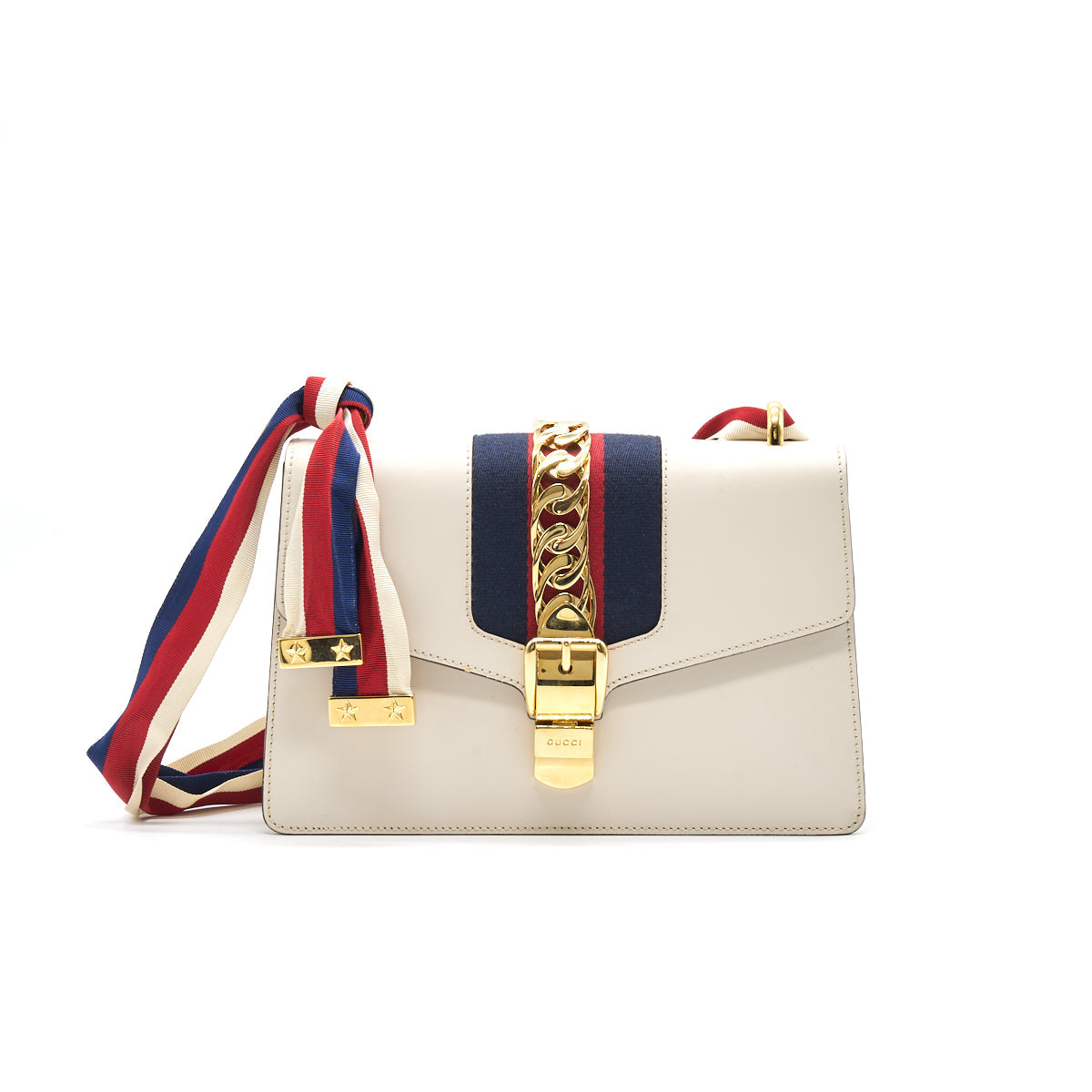Gucci Sylvie Small Shoulder Bag White (Leather Strap Missing)